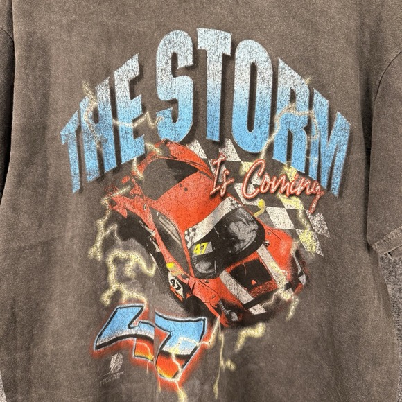 Vintage Alpha Mens T Shirt Large Black Racing Car Graphic‎ The Storm Y2K - Picture 2 of 6